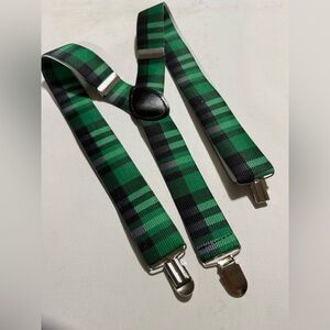 Green and Black Plaid Suspenders